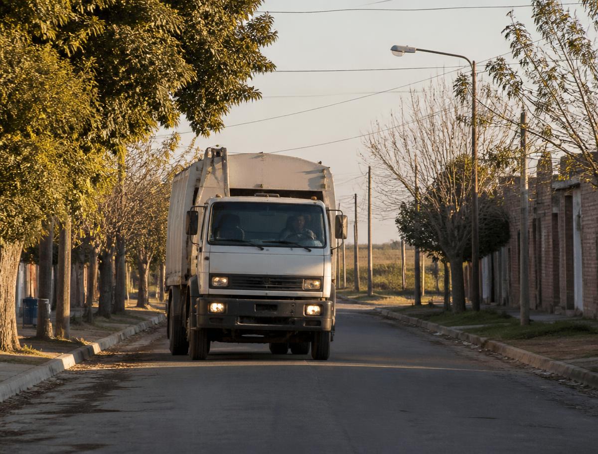 Camión de recolección diferenciada recorriendo una localidad del departamento San Jerónimo